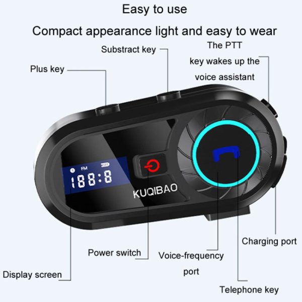 KUQIBAO Moto Interphone Helmet Bluetooth Headset Motorcycle Intercom Waterproof Headphone (with Hard Microphone) Online