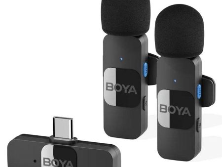 BOYA BY-V20 2.4Ghz Wireless Lavalier Microphones USB-C Mini Video Recording Mic with 2 Transmitters + 1 Receiver Discount