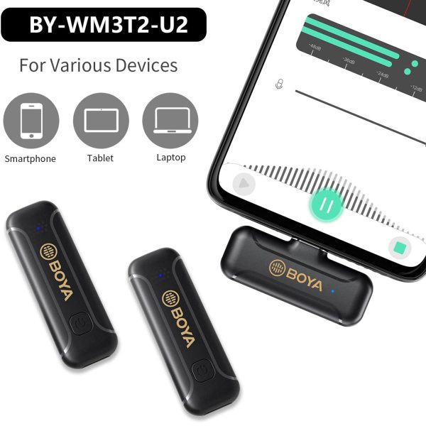 BOYA BY-WM3T2-U2 Wireless Lavalier Mic 2 Transmitter + Receiver for Youtube Vlog Live Streaming Omni-Directional Microphone Online Hot Sale