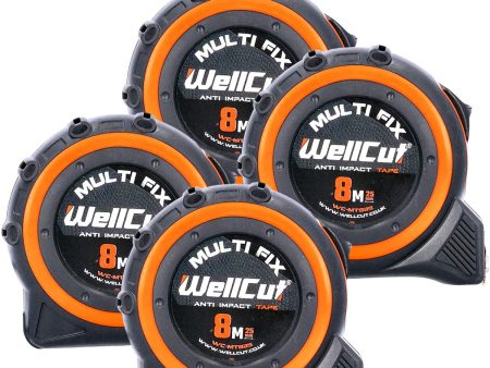 Cinta métrica de bolsillo Wellcut de 8 m con gancho magnético, paquete de 4 unidades Embalaje Deteriorado on Sale