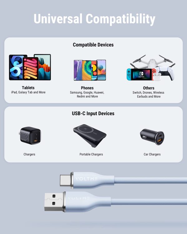 Cable USB C Carga Rápida VOLTME, 60W, 6ft 1,8m, para MacBook Pro, iPad Pro, Galaxy S21, Pixel, Switch, Azul Embalaje Deteriorado Fashion