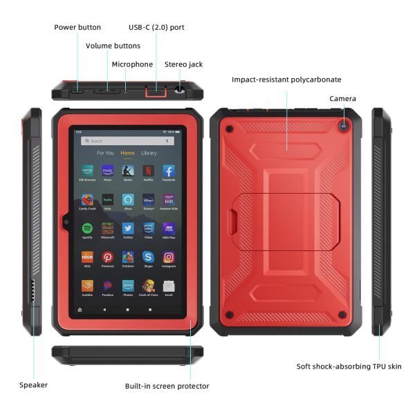 Funda protectora TrendGate Lightweight Shockproof Armor Series 7 Pulgadas con soporte integrado - Rojo Supply